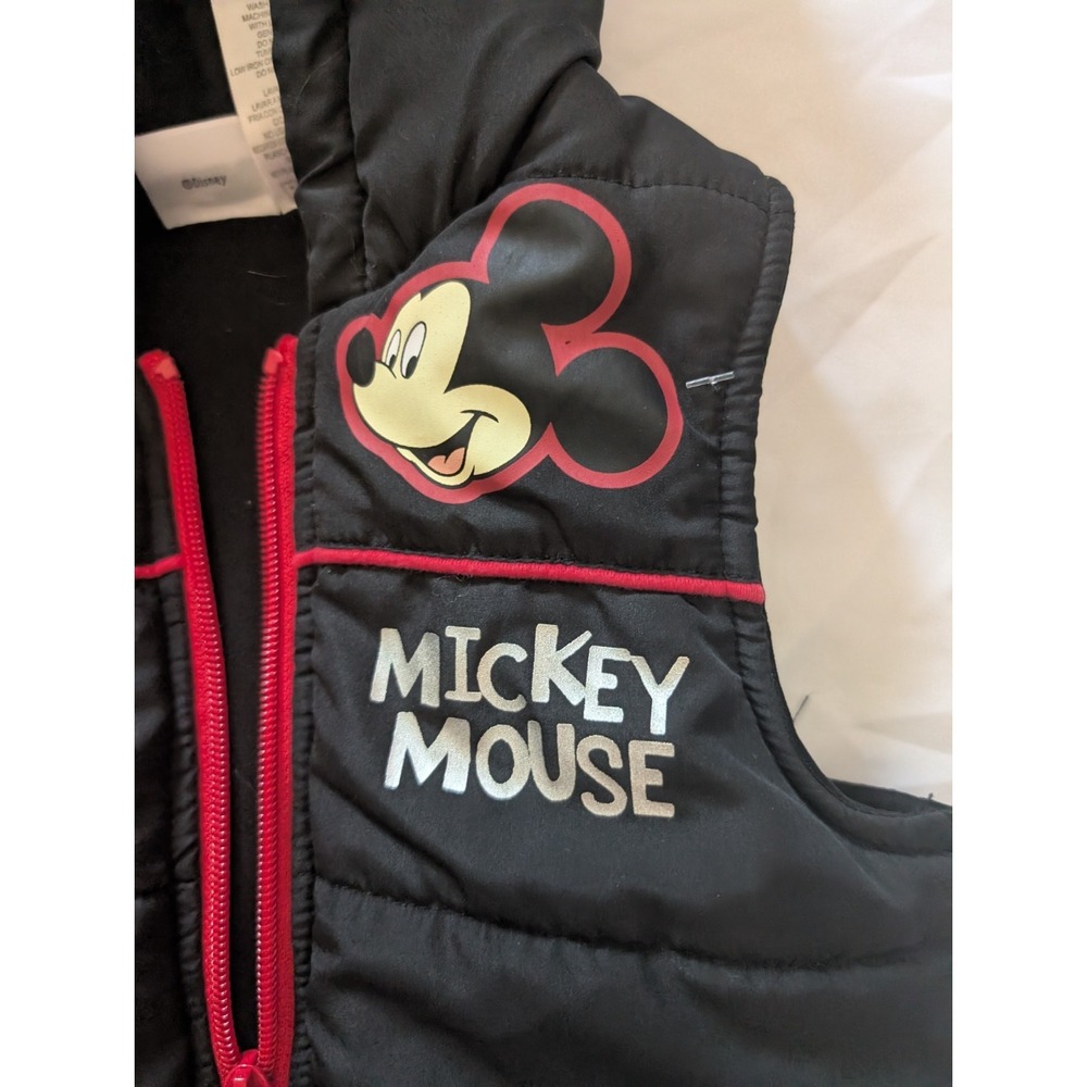 Disney Boys 2T Mickey Mouse Black Puffer Vest With Mouse Ears Hoodie - Picture 2 of 6